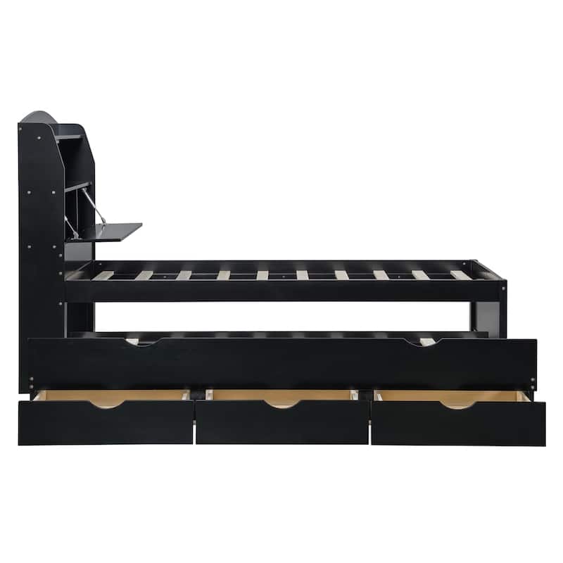 Wooden LED Platform Bed with Trundle