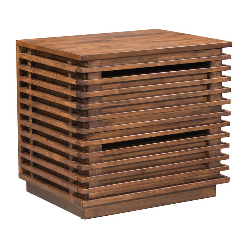 HomeRoots 22" Brown Wood Block End Table With Two Drawers - 24' X '22.2' X '19