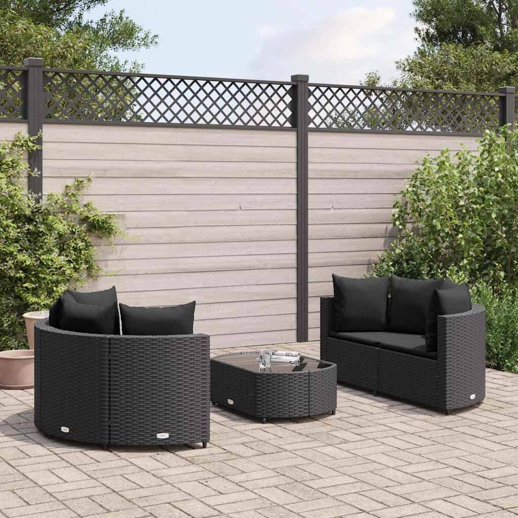 vidaXL Patio Sofa Set Set of 5 Black PE Rattan Modular Patio Sofa Set - 8.2 x 12.1 x 4.6