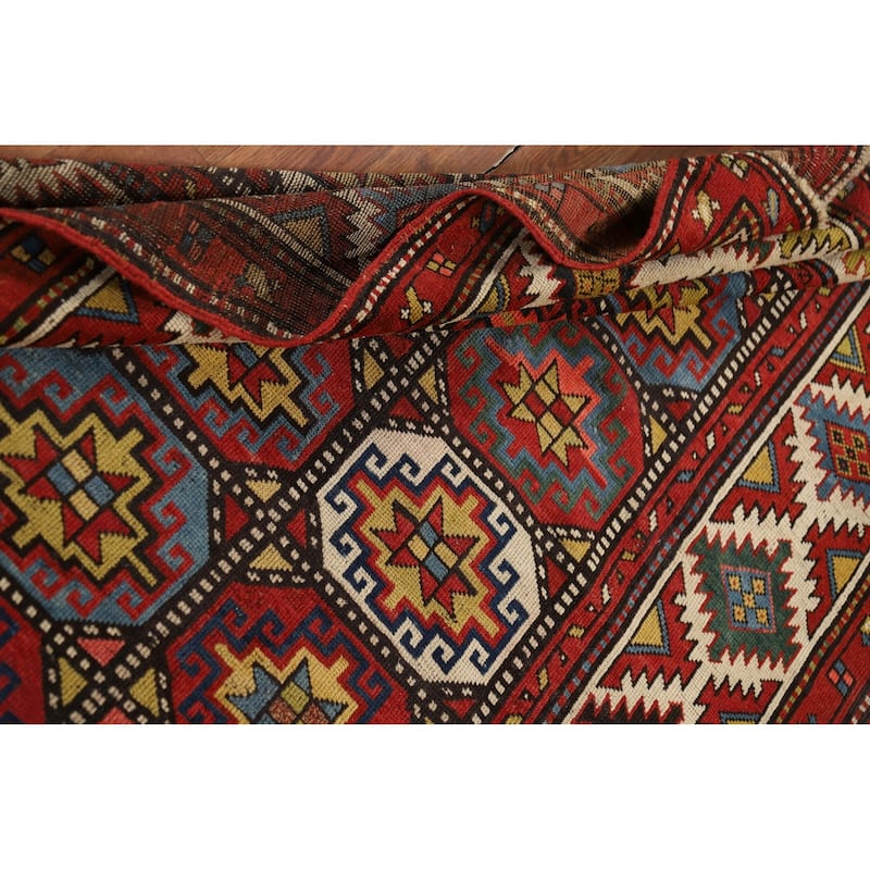 Pre-1900 Antique Kazak Vegetable Dye Runner Rug Handmade Wool Carpet - 3'11" x 8'7"