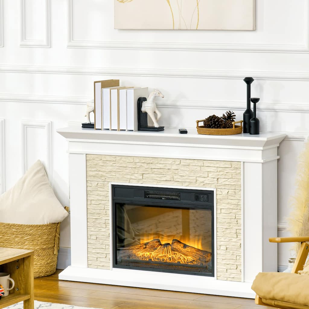 HOMCOM 31.5" Electric Fireplace with Mantel, 1400W Freestanding Fireplace Heater with Remote Control