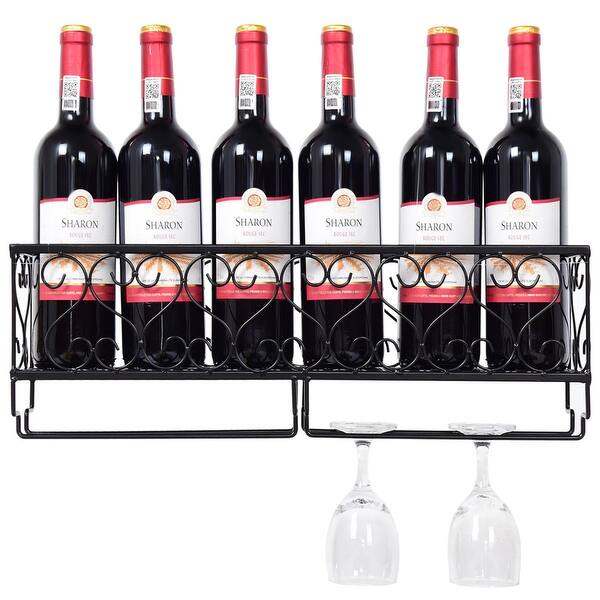 Shop Wall Mounted Metal Wine Rack Wine Bottle Storage W Glass