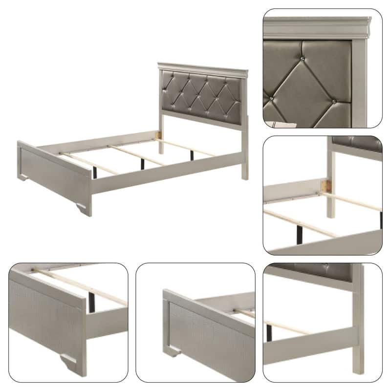 Durable & Strong bed size Beige platform bed Solid Wood queen bed