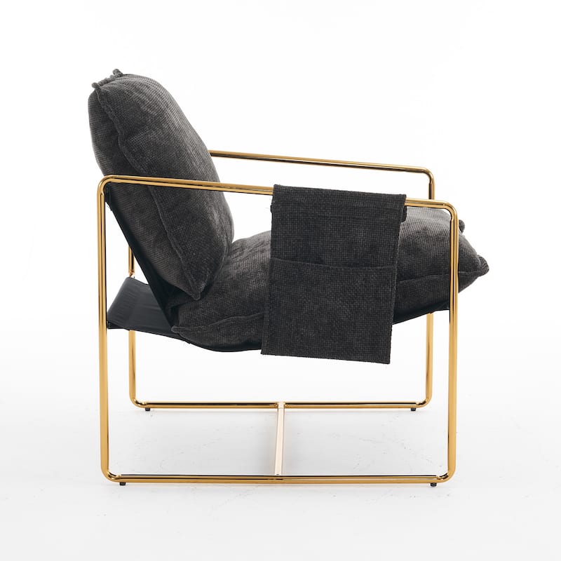 30.7" Arm Chair with Metal Frame and Gold Accents (Set of 2)