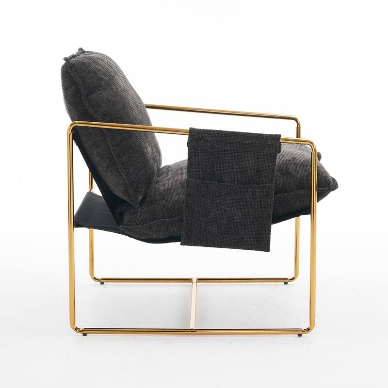 Dark Gray+Gold 30.7" Arm Chair with Metal Frame and Gold Accents (Set of 2)