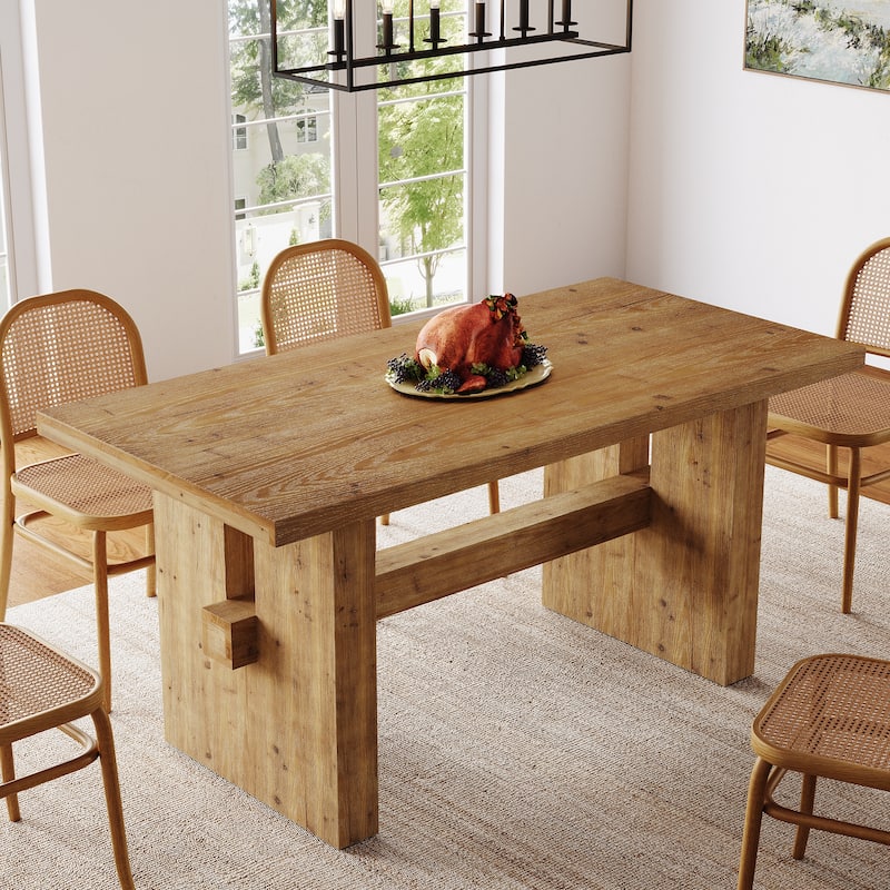 63 Inch Solid Wood Dining Table for Kitchen Living Room - Brown