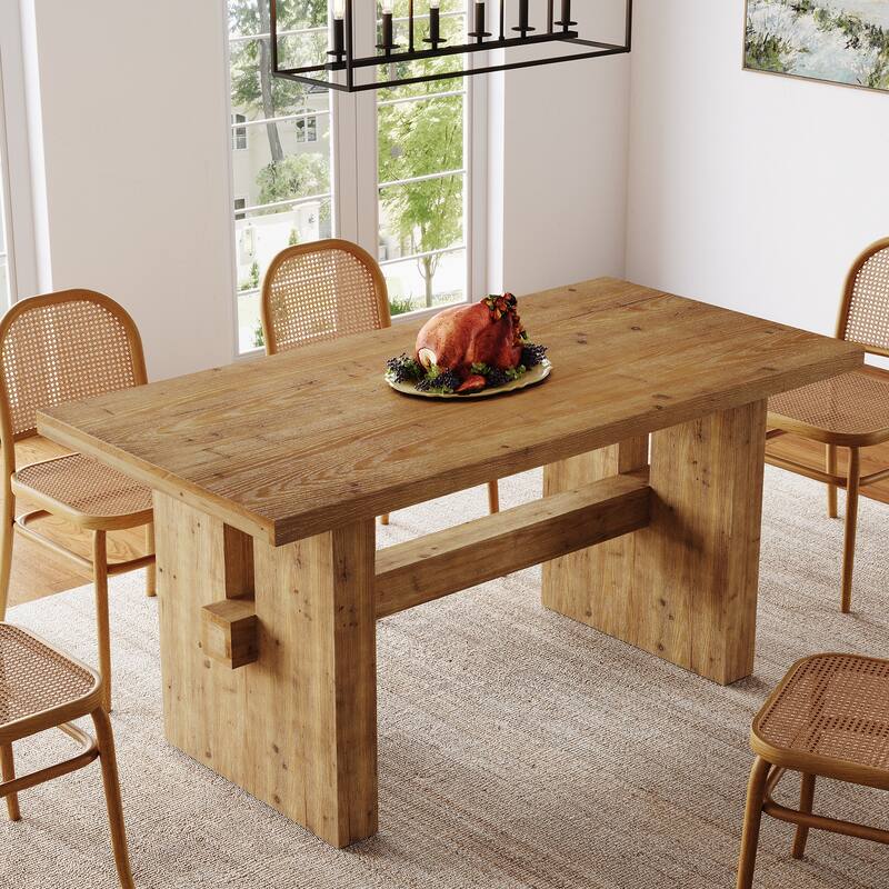 Solid Wood Dining Table, Large Rectangular Kitchen Table for Dining/Living Room