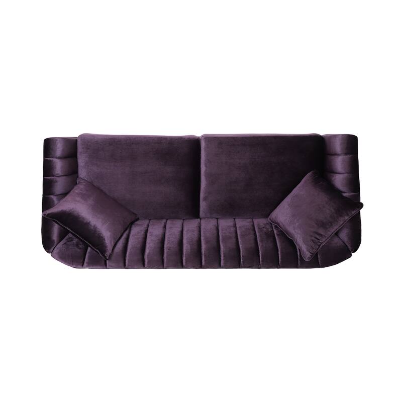 Roomfitters Modern Velvet 3-Seater Sofa with Channel Tufting and Plush Cushions for Living Room