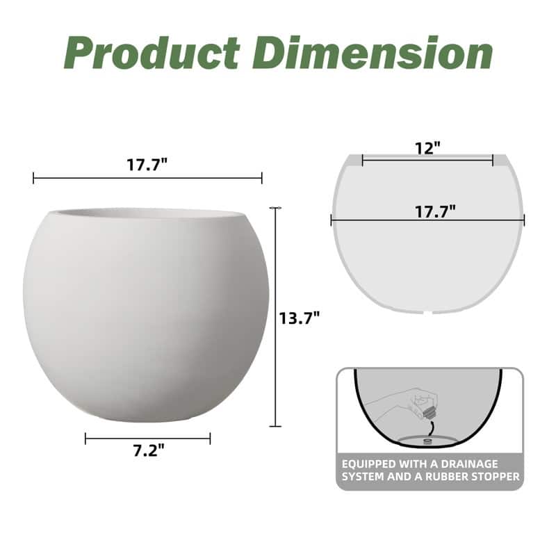 Modern Style Outdoor Planters for Porch, Round Planter with Drainage Hole, MgO Flower Pots,White/Black - N/A