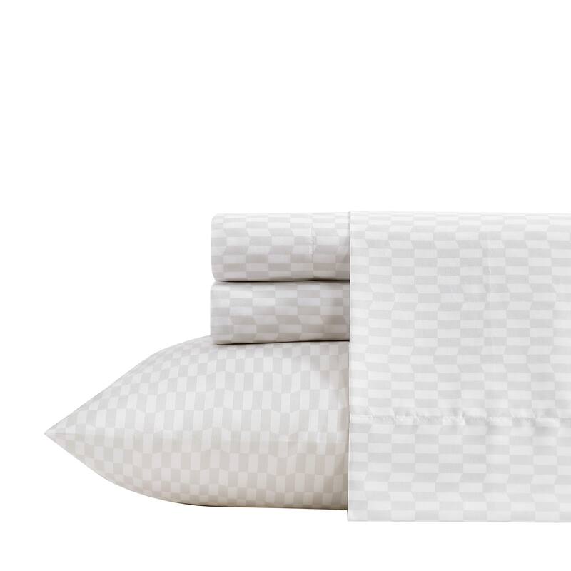 Kenneth Cole Printed 4 Piece Sheet Sets - Wavy Checker Grey - King