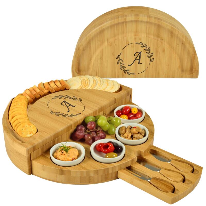 Picnic at Ascot Personalized Patented Bamboo Swiveling Cheese - A