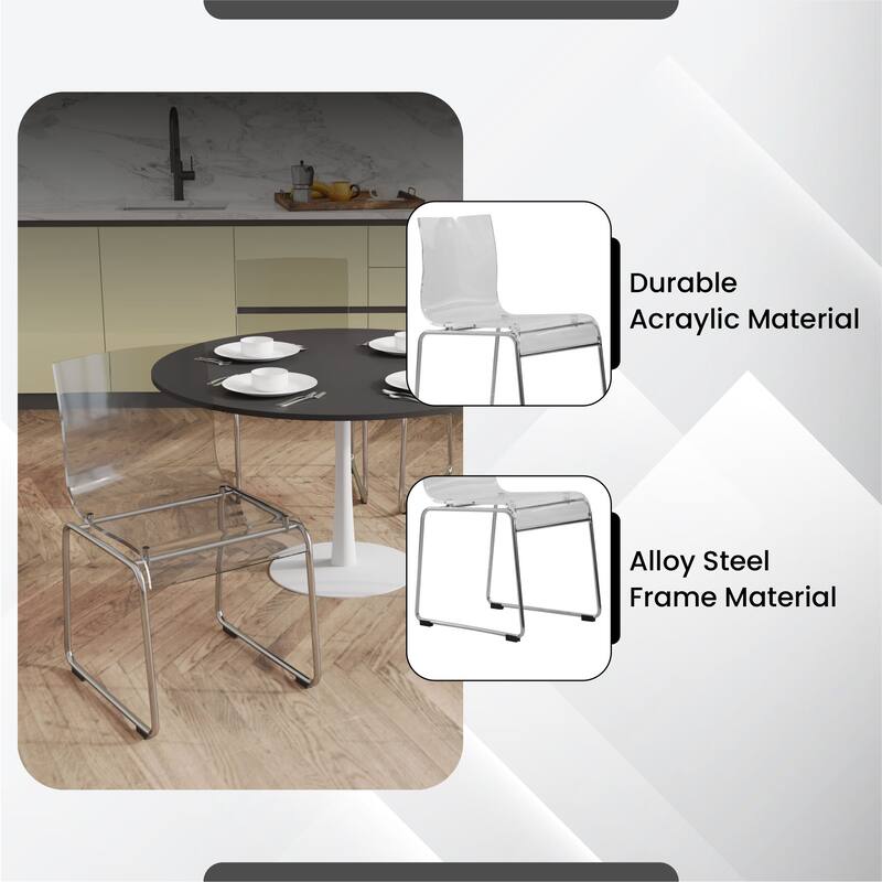 Lima Modern Contemporary Transparent Stackable Acrylic in Chrome Steel Dining Accent Side Chair Set of 4