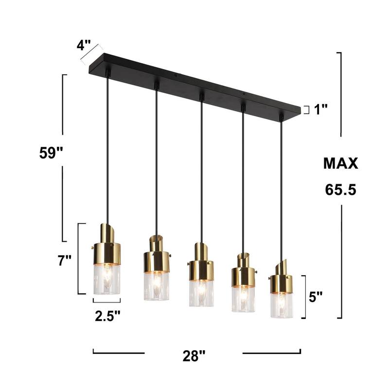Hartwin Modern 3/5-Light Black Gold Chandelier Cylinder Glass Pendant Lights for Kitchen Island