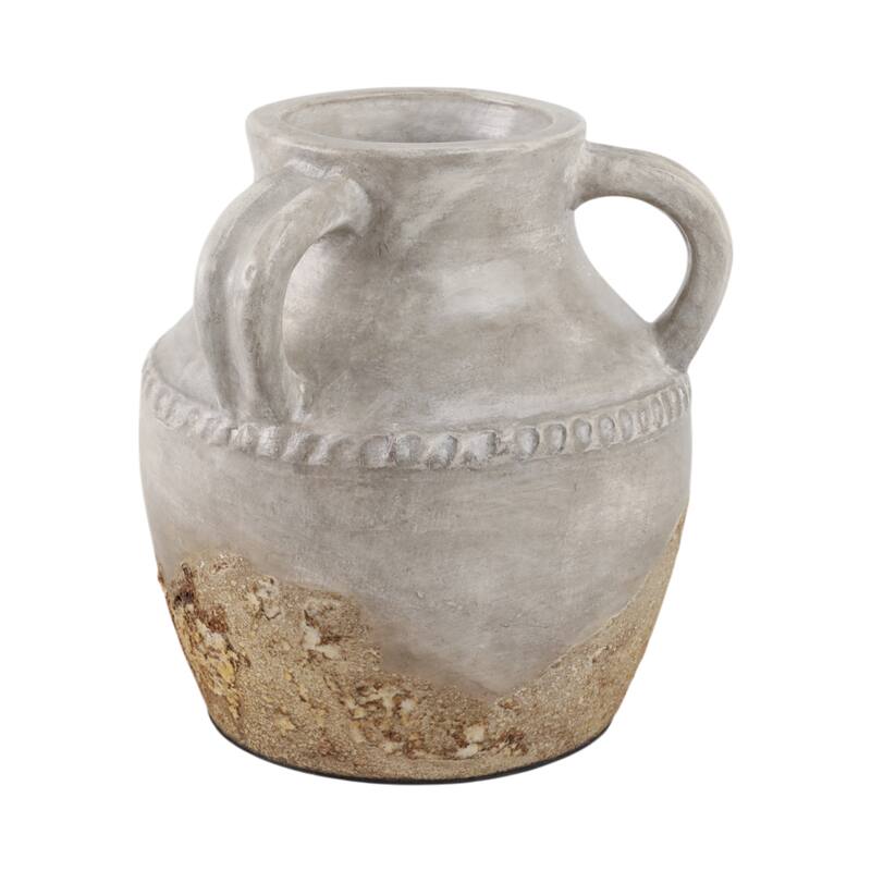 Pottery Terracotta Vase with Rustic Textured and Triple Handles Design