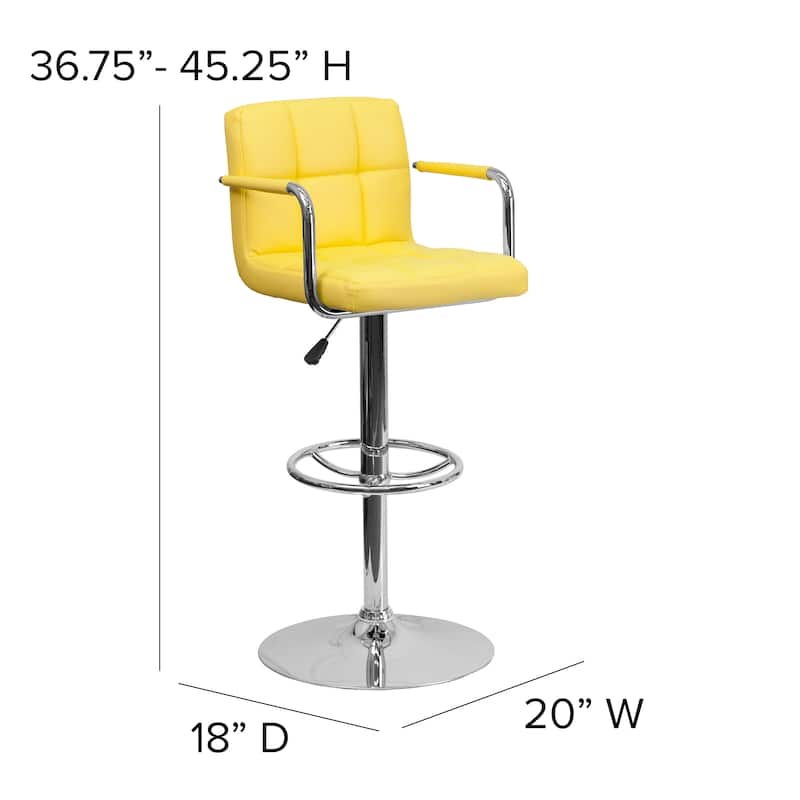 Quilted Vinyl Adjustable Height Barstool with Arms and Chrome Base - 20"W x 18"D x 36.75" - 45.25"H