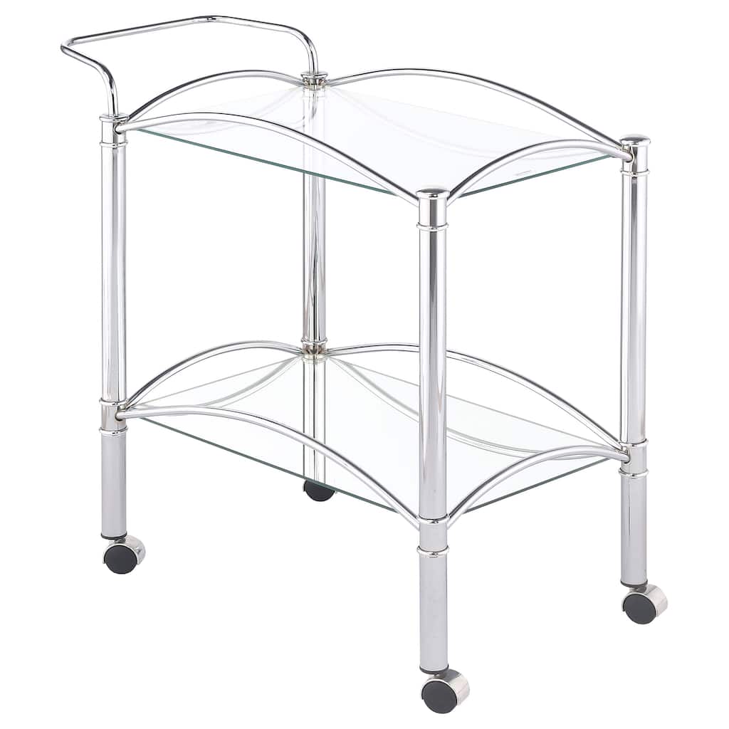 Shadix Chrome 2-tier Rectangular Glass Shelf Metal Bar Cart