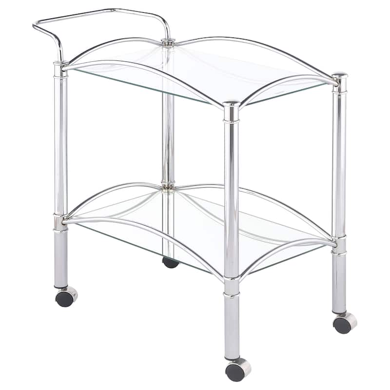 Porch & Den Chrome 2-Tier Rectangular Glass Shelf Metal Bar Cart - Silver