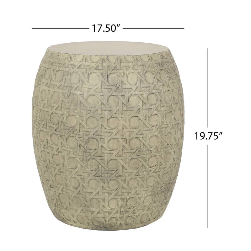 Outdoor End Table, Antique Yellow Faux Concrete, Round 18 Inch