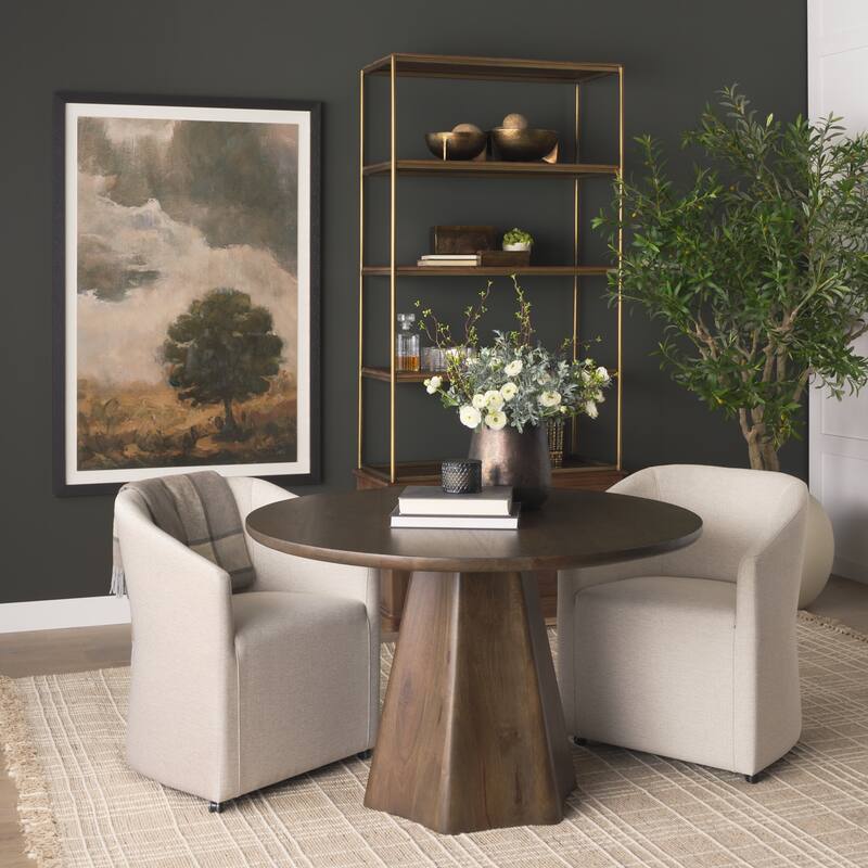 Jovani Solid Brown Mango Wood Round Dining Table