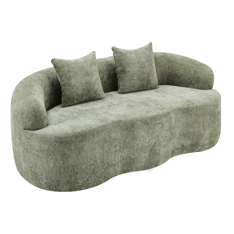 Beige Curved Loveseat Sofa With Round Armrest, Compression Couch With 2 Pillows, Cream Couch For Small Space