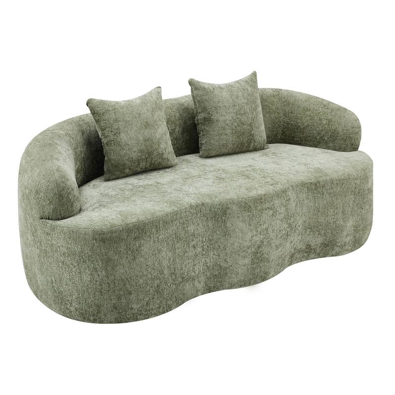 Roomfitters Green Curved Loveseat Sofa with Round Armrest, Compression Couch with 2 Pillows for Living Room & Bedroom