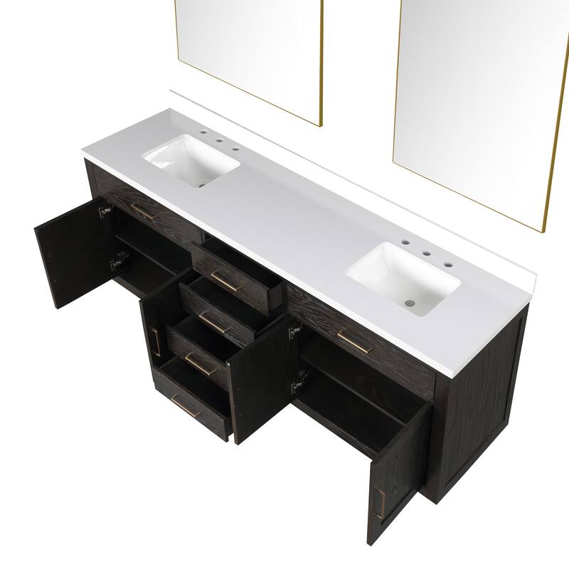 Abbey 60 in W x 22 in D Black Oak Double Bath Vanity, Cultured Marble Top, and 28 in Mirrors