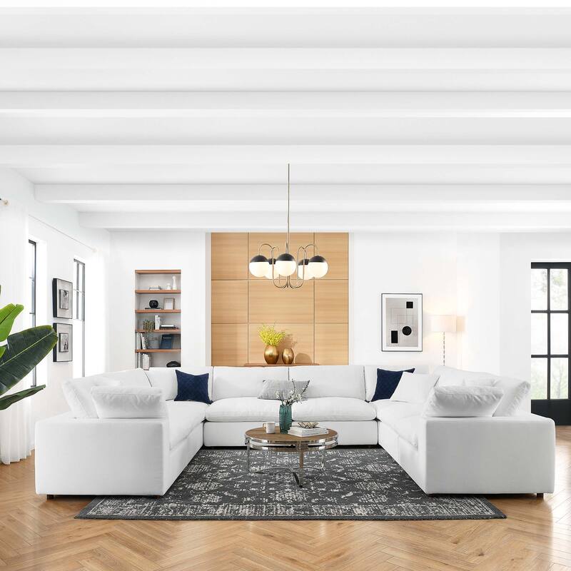 Commix 8-Piece Down Filled Overstuffed Sectional Sofa - Pure White