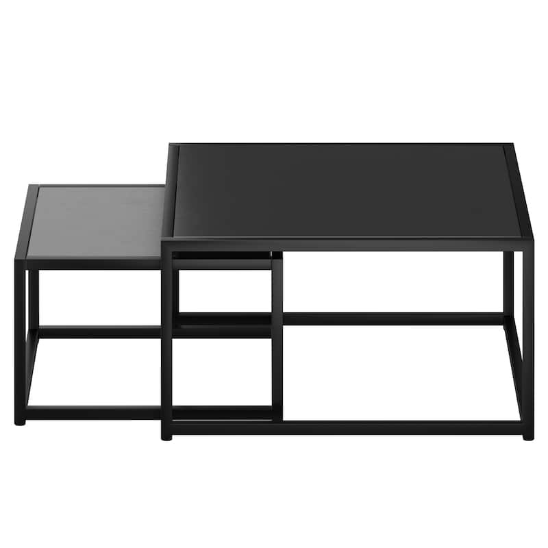 Contemporary Metal and Engineered Wood 2pc Coffee Table - Black