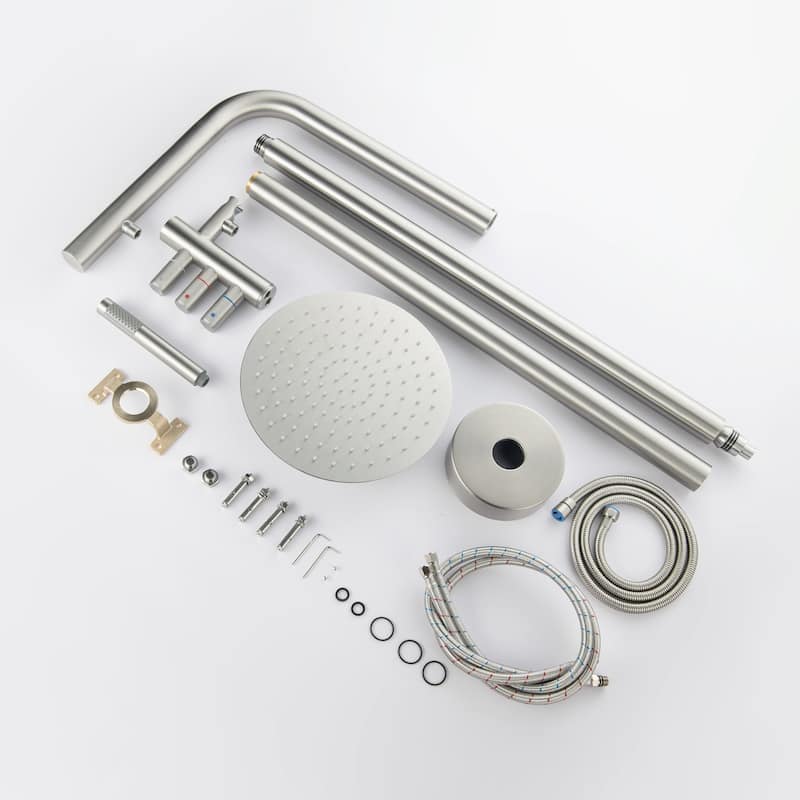 Freestanding Outdoor Shower System for Backyard/Garden/Poolside/Beach, Floor Mounted Shower Faucet with Shower Head & Handheld