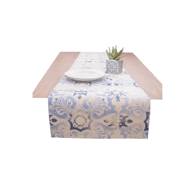 13" x 72" Blue Tile Kitchen Table Runner - 13" x 72"