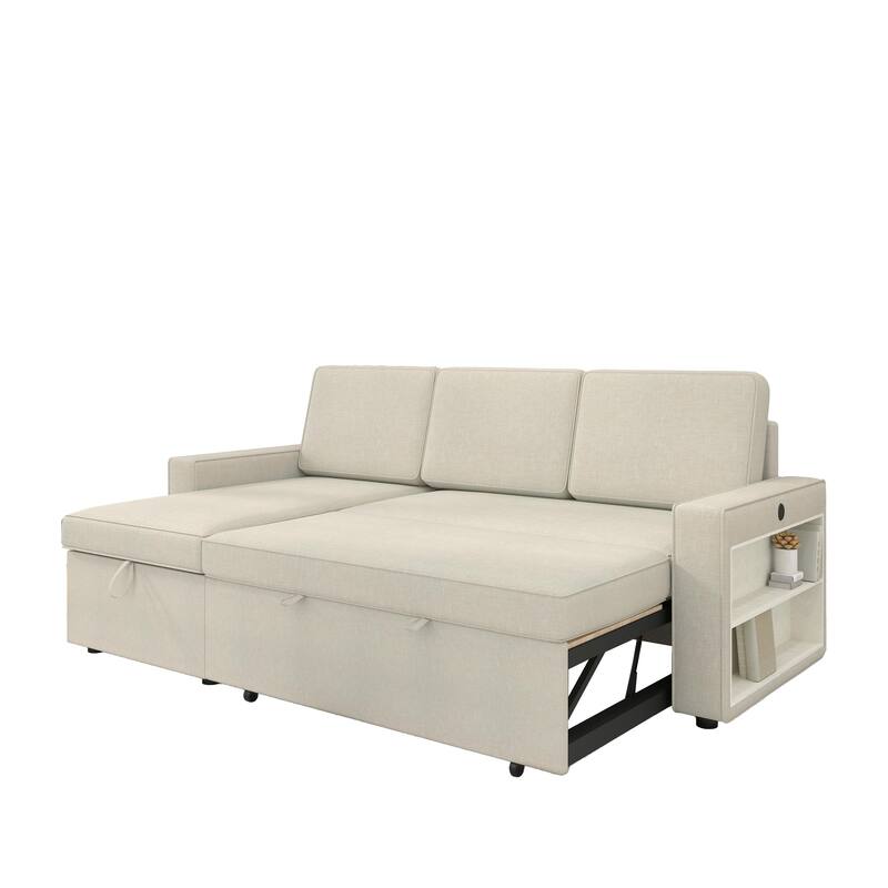 L-Shaped Couch Convertible Sofa Bed with Storage Chaise