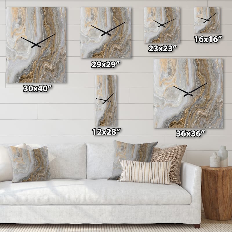 Designart 'White Marble with Curley Grey and Gold Veins' Glam Metal Wall Clock