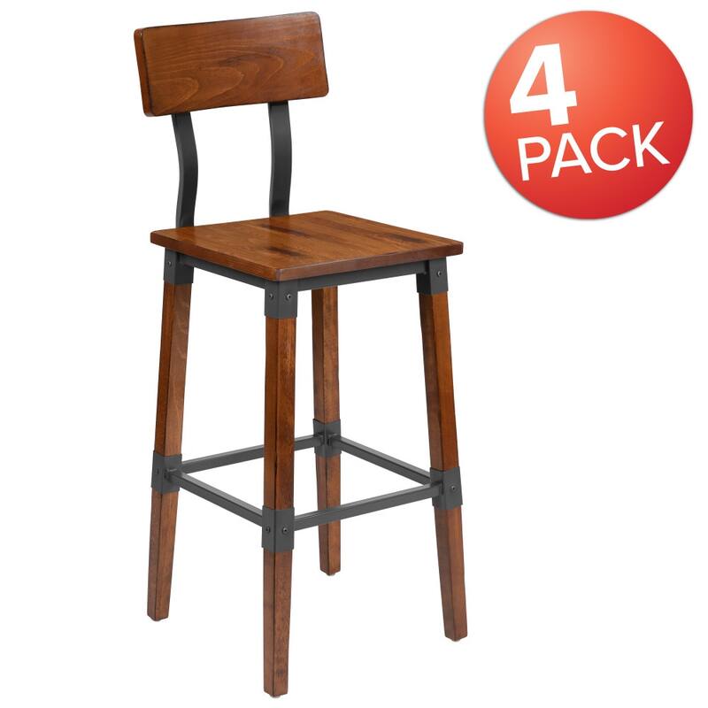 4 Pack Commercial Grade Rustic Industrial Style Wood Dining Barstool