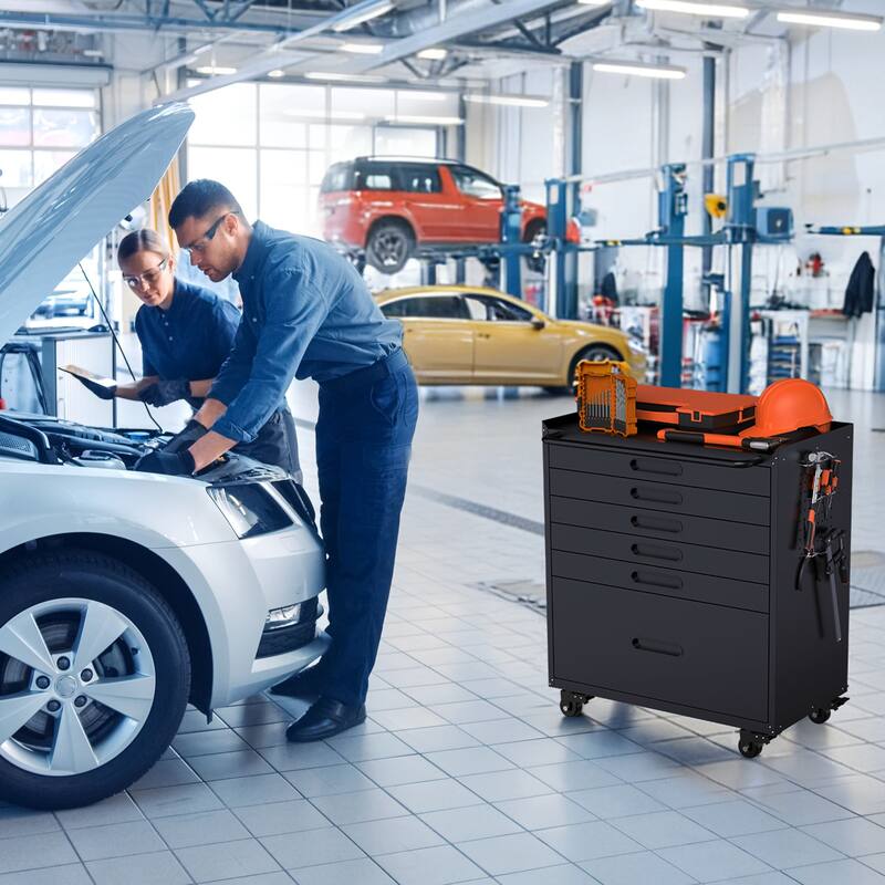 34.3" Rolling Tool Chest with 6 Drawers Mobile Garage Cabinet Organizer, All-Drawer Design for Small Parts & Tools