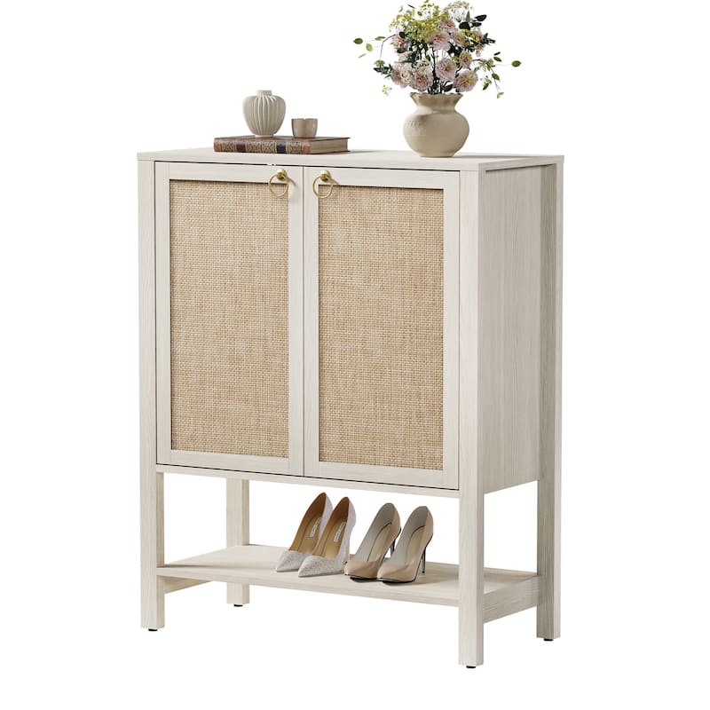 Rattan - Doors Shoes Cabinet with Adjustable Interior - 38.97 - White