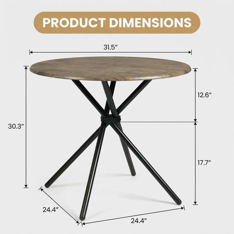 FurnitureR 31.5" Round Bistro Dining Table with Metal Pedestal Base for Kitchen Cafe