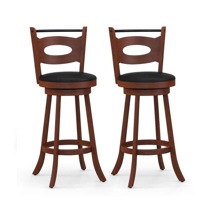 2 Pieces Swivel Bar Stools with Curved Backrest and Seat Cushions - Bar Height