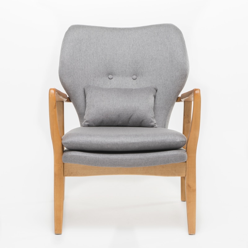 Roomfitters Mid-Century Modern Upholstered Club Chair with Button-Tufted Back and Birch Wood Legs, Grey