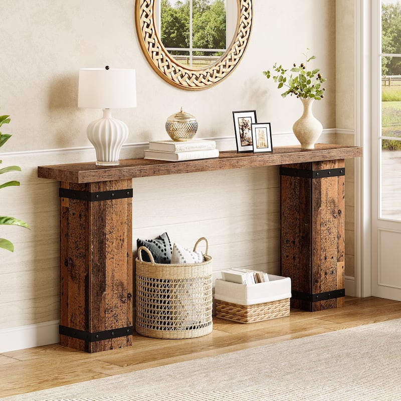 70.9-Inch Console Table, Modern Industrial Design with Decorative Rivets