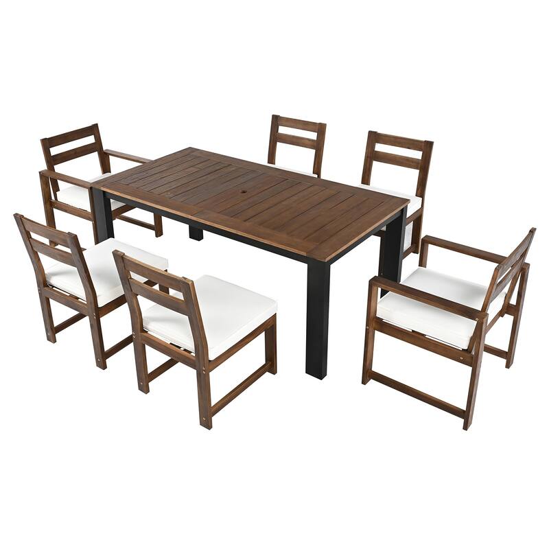 7-piece Acacia Patio Extendable Dining Set with Umbrella Hole