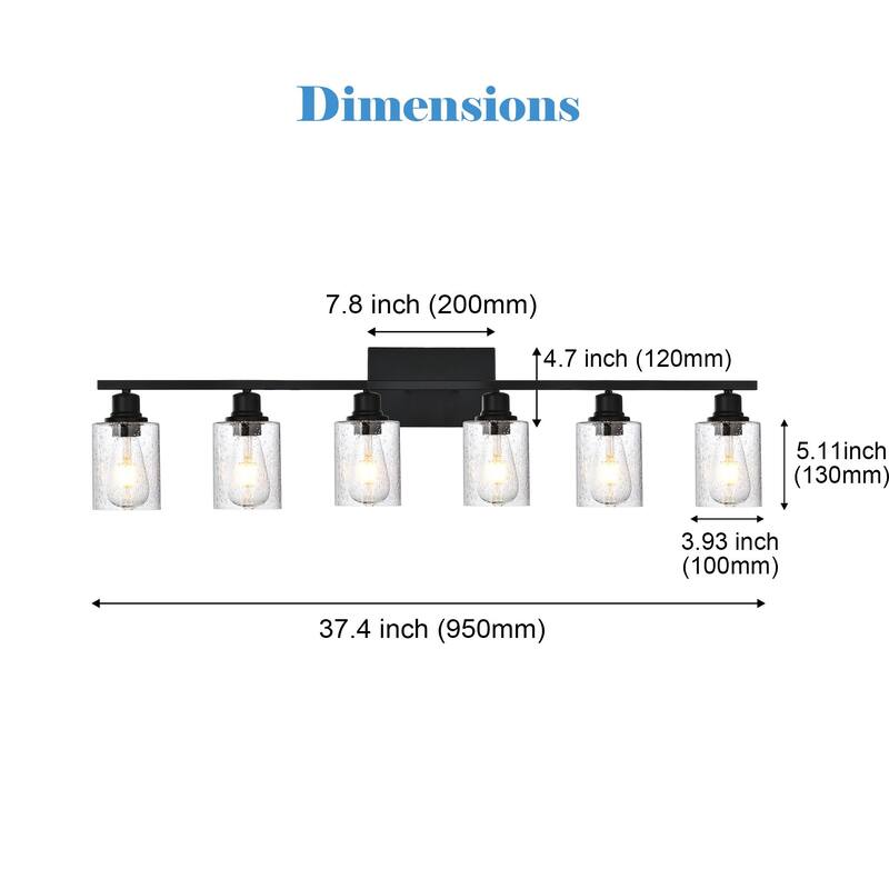 6-Light Wall Light Industrial Glass Wall Sconce, Bathroom Wall Light Seeded Lampshade Wall Lamps for Vanity Mirror Living Room