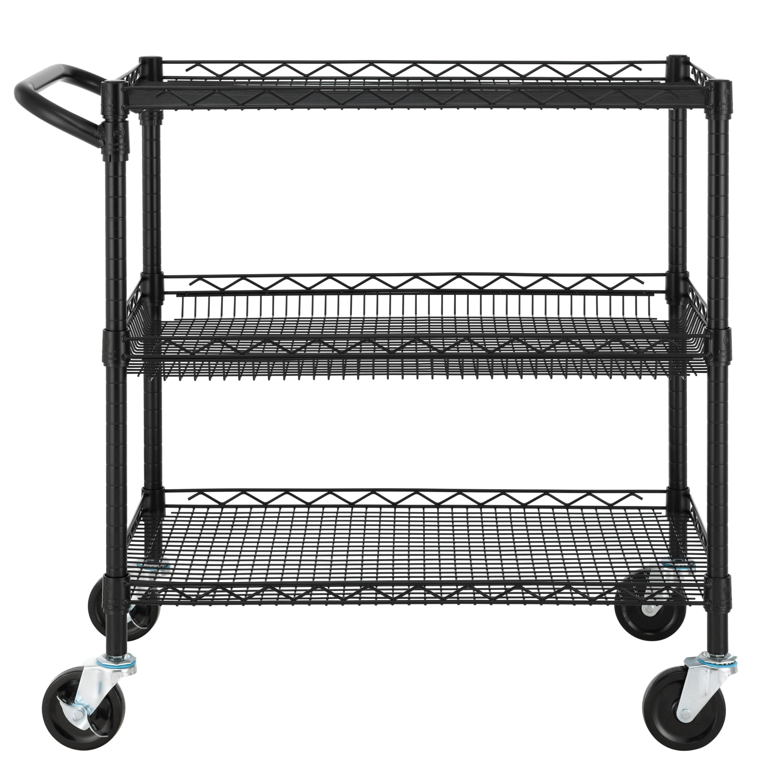 3 Tier Heavy Duty Commercial Grade Utility Cart, Wire Rolling Cart with  Handle Bar, Steel Service Cart with Wheels - Bed Bath & Beyond - 39874751