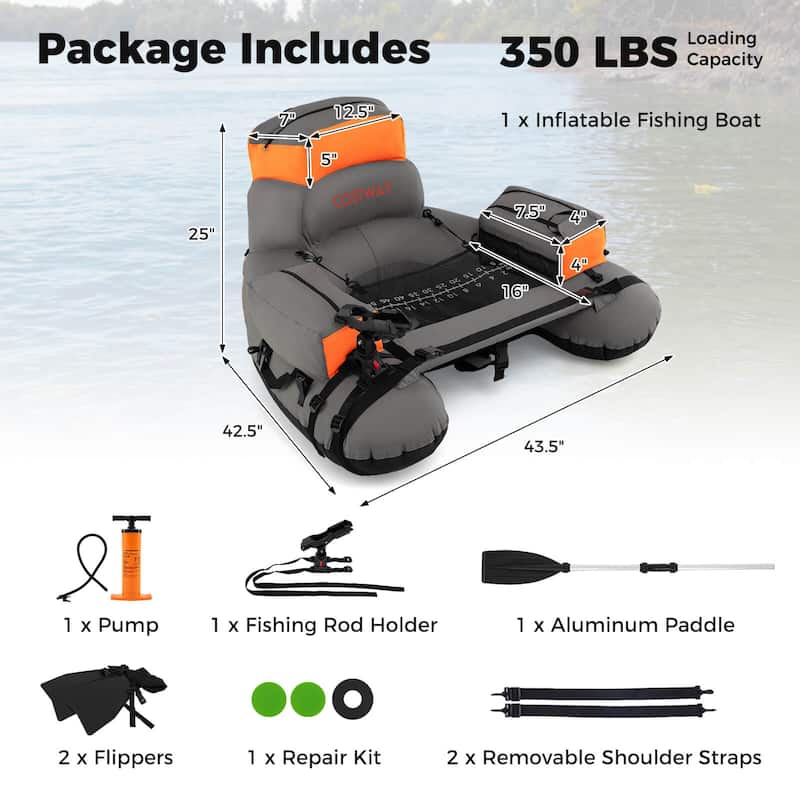 Goplus Inflatable Fishing Boat 350 LBS Fishing Float Tube with Fishing - See Details