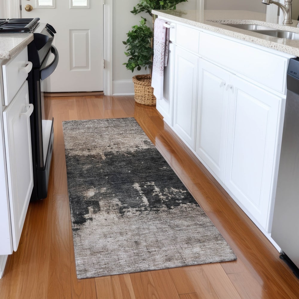 Machine Washable Indoor/ Outdoor Abstract Contemporary Chantille Rug