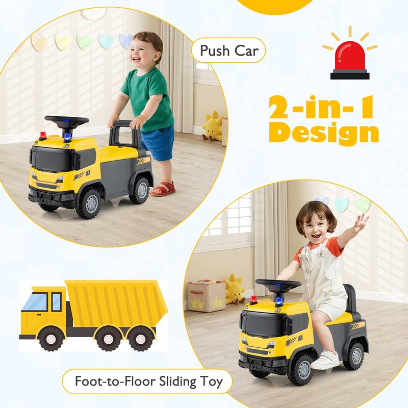 Kids Ride-On Truck with Safety Steering and Sounds Lights for Indoor-Outdoor Play - 23" x 11" x 17" (L x W x H)
