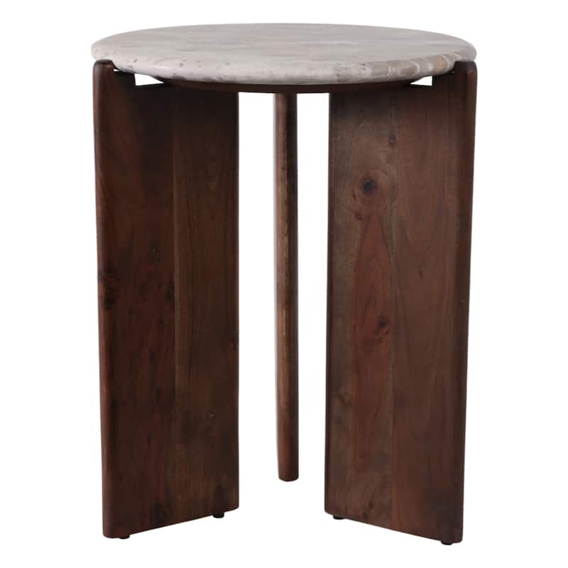 Marble Accent Table Decorative Sculptural Round Wood Base Silhouette