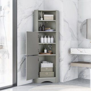 DFStudio - Tall Bathroom Corner Storage Cabinet with Adjustable Shelves, MDF