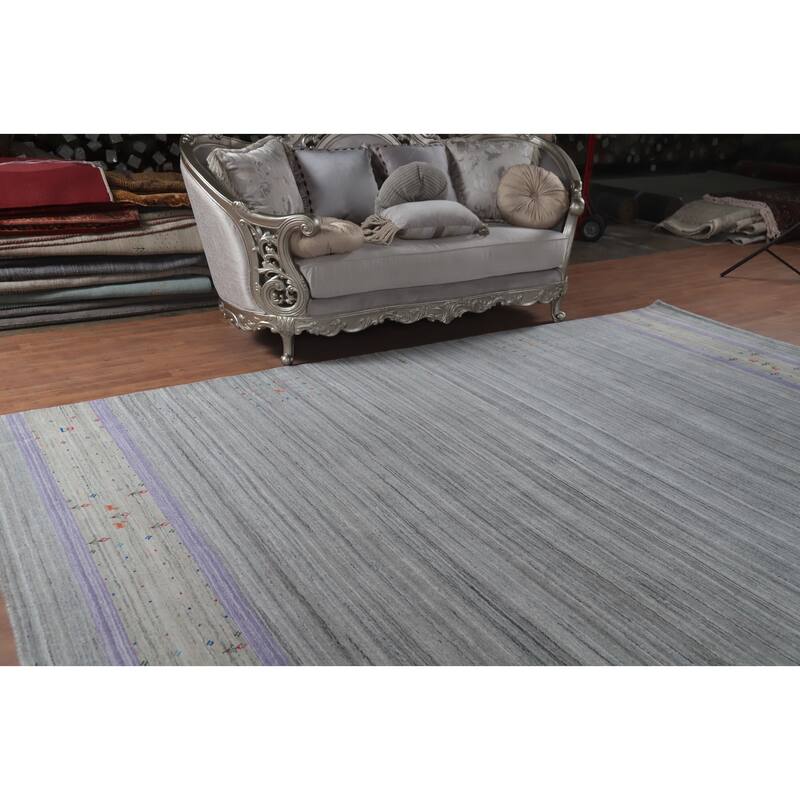 Hand Knotted Oriental 100% Wool Carpet Tribal Animal Pictorial Greys & Charcoal Gabbeh Area Rug - 12' 4'' X 9' 4''