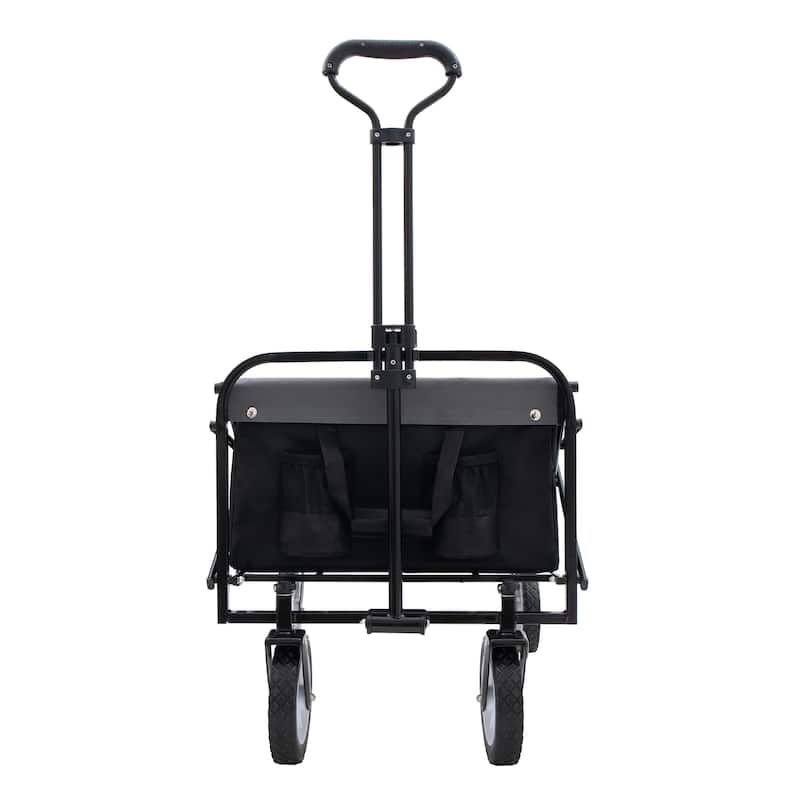 Heavy-Duty All-Terrain Folding Wagon - 360lb Capacity with Storage Straps, Black