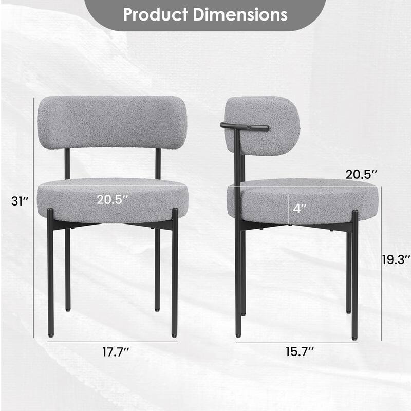 Dining Chairs Set of 4, Mid-Century Modern Kitchen Chair Curved Backrest Round Upholstered Dining Chairs with Metal Legs
